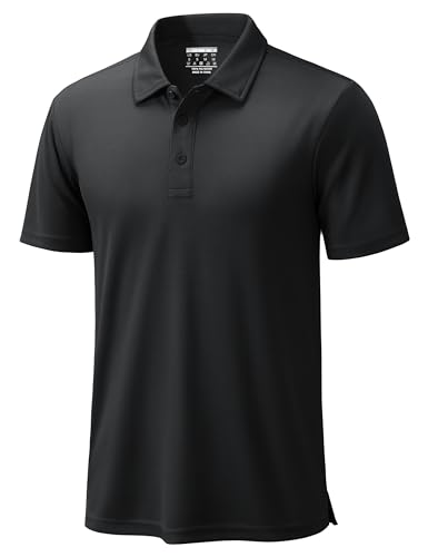TACVASEN Mens Polo Shirts Short Sleeve Dry Fit Performance Breathable Golf Shirt with Collar Tennis Casual Business Work Black, L