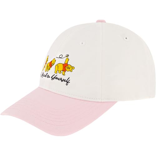 Disney Winnie The Pooh Dad Hat, Adult Baseball Cap with Curved Brim, White/Pink