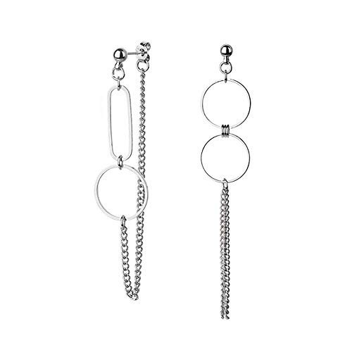 HZJCC asymmetric Circle chain drop earrings for women men white gold plated punk hoop earrings Lover Jewelry (silver)