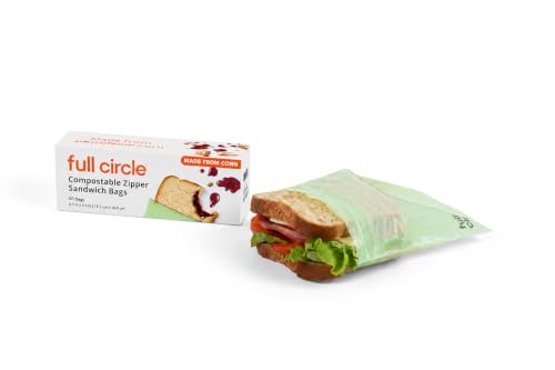 Full Circle Home Compostable Zipper Bags Sandwich Size 50ct 1 Box of 50 Plant-Based & Plastic-Free No Microplastics Leak-Resistant Resealable Food-Safe Bags