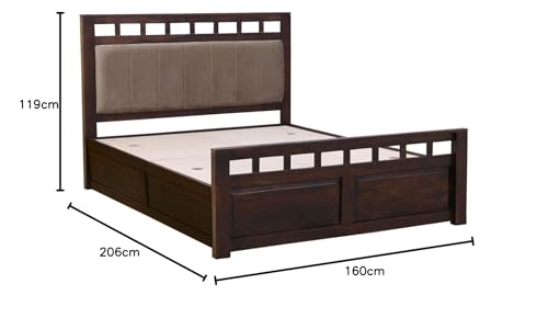 Image of EXCEL HOME EXCEL International Solid Sheesham Wood Queen Size Bed with Box Storage | Wooden Double Bed with Box Storage & Upholstered Cushined Headboard for Bedroom | Rosewood, Teak Finish