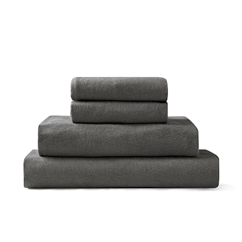 Brielle Home Flannel Sheet Set Cotton Soft Warm & Cozy Modern Chic with Elastic Deep Pockets, California King, Steel Grey