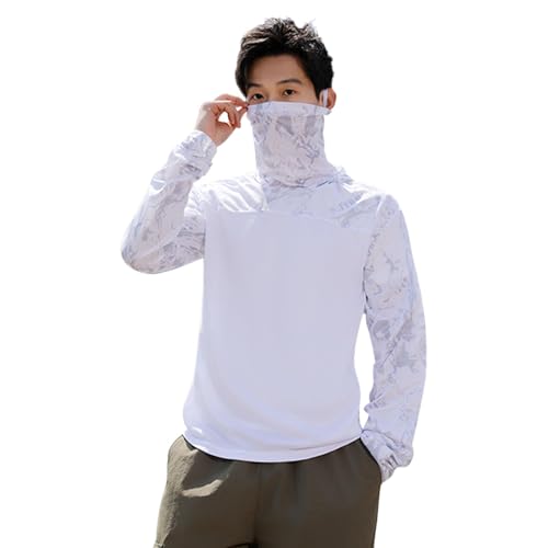 Fishing Hoodies for Men with Face Mask Sun Protection Hoodie UPF 50 + Hiking Shirt Long Sleeve UV Rash Guard Lightweight