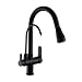 Robinet de Cuisine 3 Voies Mitigeur Cuisine Laiton Coulissant Eau Chaude et Froide Pure Multifonction Rotatif Robinet D'Évier Direct Noir