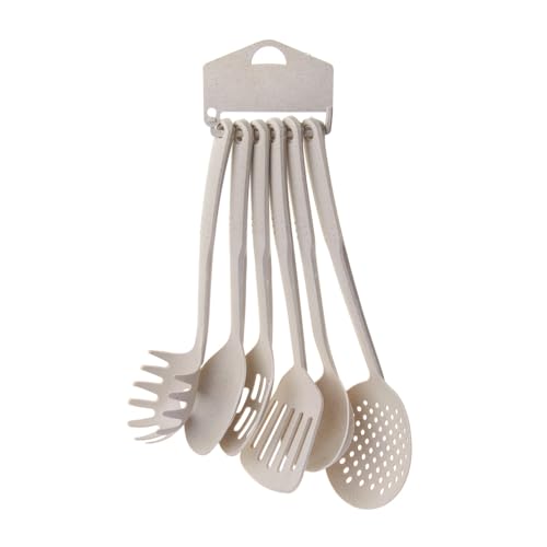 Kitchen Utensils Set Pack of 6 Non Stick Heat Resistant Baking & Cooking Non Scratch Plastic Cookware Turner Spatula Dishwasher Safe Best Kitchen Tool Gadgets (Cream)