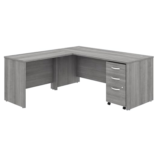 Bush Business Furniture Studio C Collection Desk, Return, Hutch and 3 DWR Mobile Pedestal, Platinum Gray