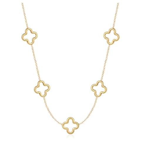 YADUDA Dainty Hollow Four Leaf Clover Choker Necklace Tiny Cute Pandent Clover Necklaces for Women 18K Gold Plated Stainless Steel Lucky 4 Leaf Pendant Jewelry Cover