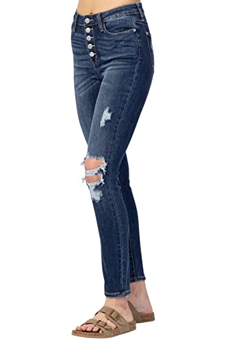 Judy Blue Women's High Rise Button Fly Cuffed Skinny Jeans2