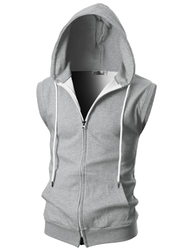 Image of Ohoo Mens Slim Fit Sleeveless Lightweight Zip Up Hooded Sweatshirt Vest Hoodie