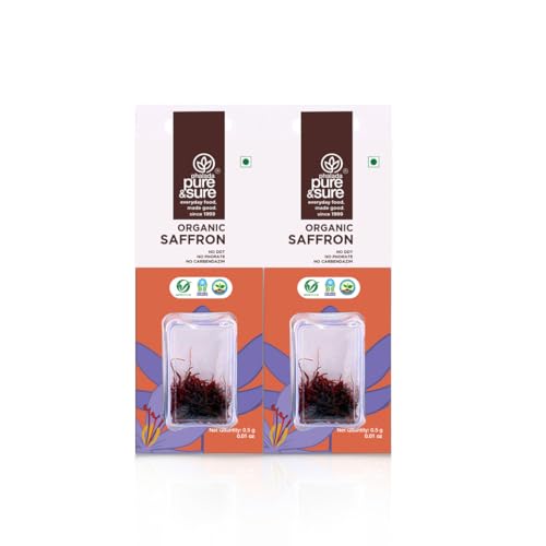 Image of Pure & Sure Organic Kesar (Saffron) 1gm | Pure Kesar /Kumkuma Puvvu | Safe for Women to Consume & Other Uses (0.5gm X Pack of 2)