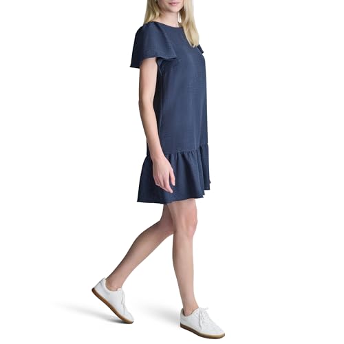 Image of DKNY Women's Flowy Short Sleeve Ruffle Hem Dress
