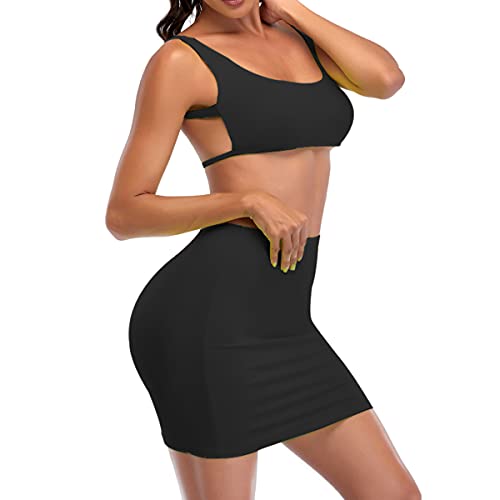 Mini vestido feminino sexy com duas peças, costas nuas, regata com cadarço, saia colada ao corpo, Pr