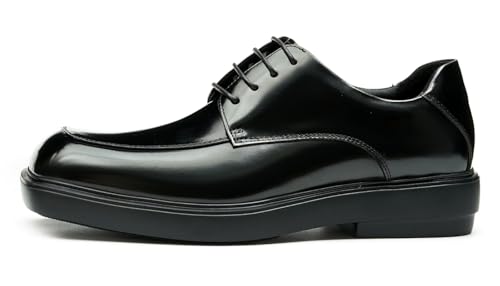 Santimon Genuine Leather Oxfords Black Dress Shoes for Men - Fashion Formal Square Toe Derby for Prom Wedding Tuxedo Business Causal2
