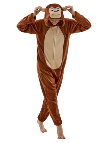 JUOLOET Unisex Adult Onesie Pajamas Monkey Animal One Piece Snug Fit Halloween Costume Sleepwear Homewear New Monkey X-Large