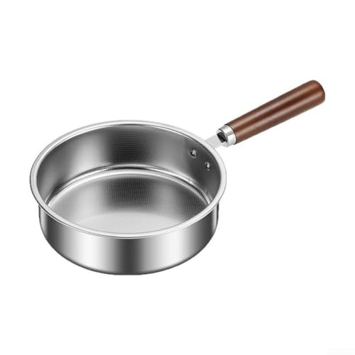 Olla de fondo plano hecha de acero inoxidable 304 con mango de madera maciza para un agarre seguro y fresco (22 cm)