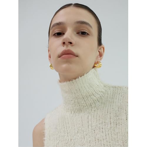 Chunky Silver Earrings 14K Gold Plated Geometric Dangle Earrings for Woman, Trendy Simple Silver Hypoallergenic Small Hoop C Shape Stud Earrings Jewelry4