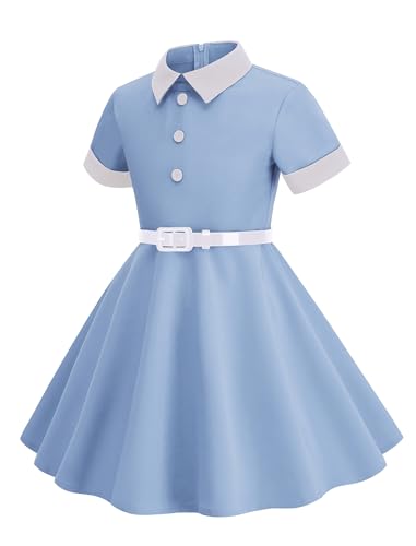 40s 50s Dress for Kids 1950s Dresses for Girls Collar Rockabilly Audrey Hepburn Prom Tea Party Cocktail Swing Dress with Belt2