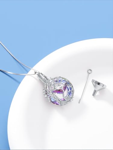 TOUPOP Phoenix Urn Necklace Cremation Jewelry for Ashes 925 Sterling Silver Crystal Phoenix Pendant with Funnel Filler Memorial Jewelry Gifts for Women3