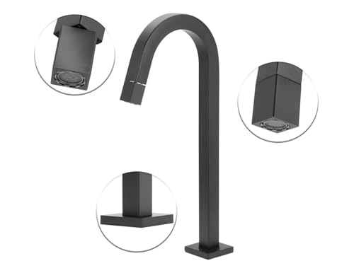 Torneira Banheiro Quadrada Alta Preto Black Fosco 1/4 de Volta