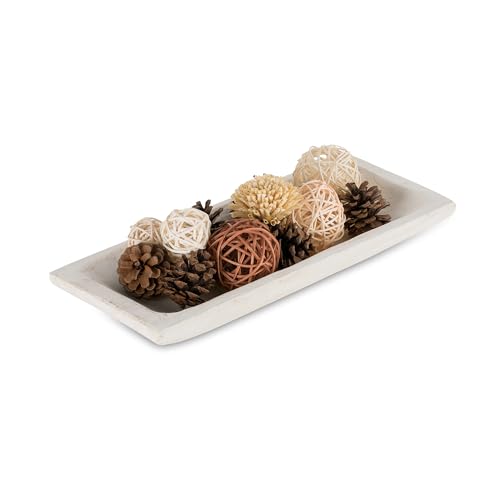 Hanobe Holzschale Deko Holztablett Dekoschale: Tablett Rechteckig Schlüsselschale Holz Laenglich Schlüssel Schale Laenglich Kerzen Lang Tisch Dekotablett Länglich 36cm, Weiß