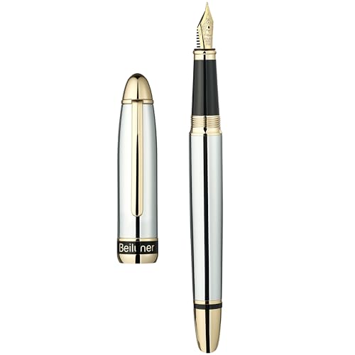 BEILUNER 315 Silver Chrome Fountain Pen with 24K Gold Nib