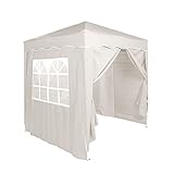 Defacto Faltpavillon Gartenzelt Partyzelt Garten Pavillon 2x2m ✔UV-Schutz 50+ ✔ Polyester-100% Wasserdicht ✔ Inkl. 4 Seitenteile ✔ Tragetascheund Befestigung Seilen und Herringen (Weiß)