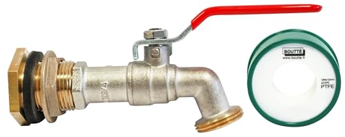 Boutté – Kit traversée de cuve en laiton – Robinet 1/4 tour avec nez 20x27 – Pour cuves eau pluie, installation étanche