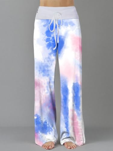Image of iChunhua Women's Comfy Stretch Floral Print Drawstring Palazzo Wide Leg Lounge Pant