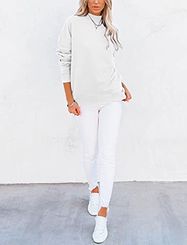 Orchidays Women's Mock Turtleneck Long Sleeves Sweatshirts Casual Basic Lightweight Top Loose Fit Rib Pocketed Pullover (White,Large,Us,Alpha,Adult,Female,Large,Regular,Regular) #TOP2