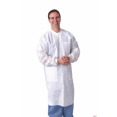 Medline Multilayer Lab Coat with Knit Cuffs and Collar, Disposable, White, Size XL, Case of 30