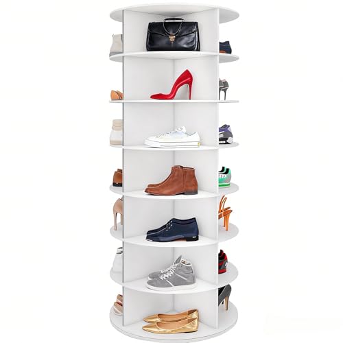 7 Tier Rotating Shoe Rack Tower 360 Spinning Wood Shoe Display Cabinet