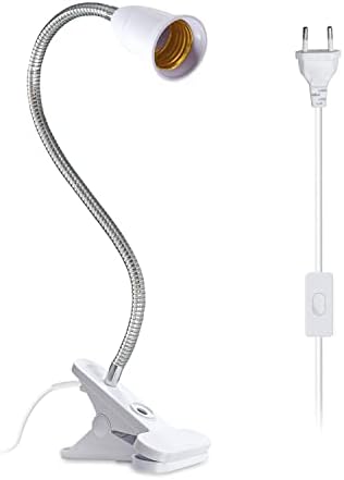 Portalampada E27 Con Pinza E Collo Flessibile - Lampada Da Tavolo, Cavo 220cm, Bianco - Foto 3