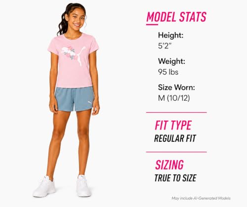 Image of PUMA Girls Active Shorts Set - 3 Piece Performance T-Shirt, Tank Top, Gym Shorts - Summer Athletic Outfit for Girls (7-14)