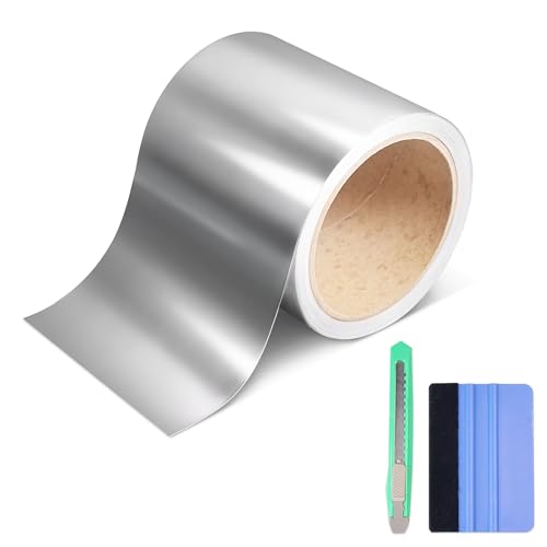 Image of Lypumso Gloss Silver Chrome Vinyl Tape, Vinyl Detailing DIY Wrap Tape with Tool Kit Air-Release Adhesive DIY Car Door Sill Window Trim Edge Guard Protective (4in x 30ft)