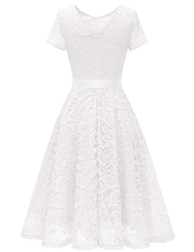image for Bridesmay Women's Floral Lace Short Sleeve Lace Dress for Cocktail Par