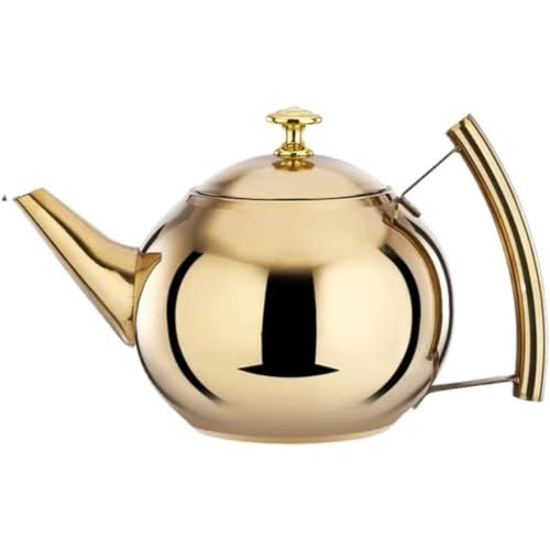 Juxkov ステンレス製ティーポットフィルター付きフィルターフラワーレストランホテルケトルレストラン用IHクッキングヒーター (ゴールデン,1.0L)