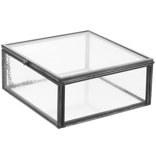 VILLFUL Caja de Joyería Transparente de Aleación y Vidrio Tapa...