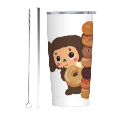 チェブラーシカ アニメ ストロー&ストローブラシ付き マグカップ コーヒーカップ 600ml コンビニカップ タンブラー ステンレス製 保冷 保温 車用 蓋付き 持ち運び 水筒 大容量 直飲み キャラクター 人気 プレゼント