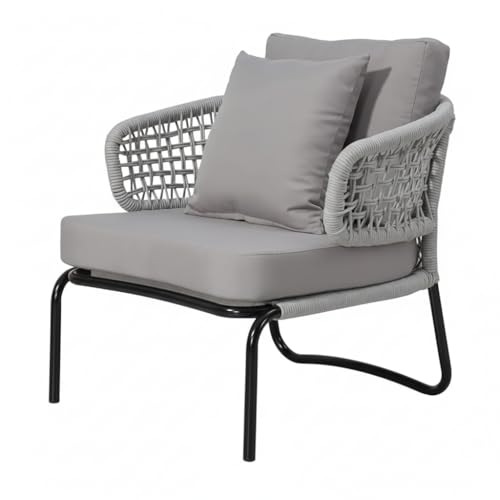 Image of LOCCUS Outdoor Patio Rope Furniture Set - 4-Seater Conversation Sofa Set with Cushions & Glass Coffee Table, Perfect for Garden, Terrace, and Backyard (Grey)
