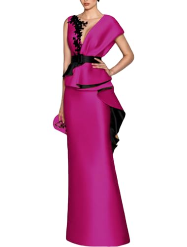 Sheath/Column Wedding Guest Dress Formal Evening Gown Floor Length V Neck Short Sleeve Embroidery Appliques 2024