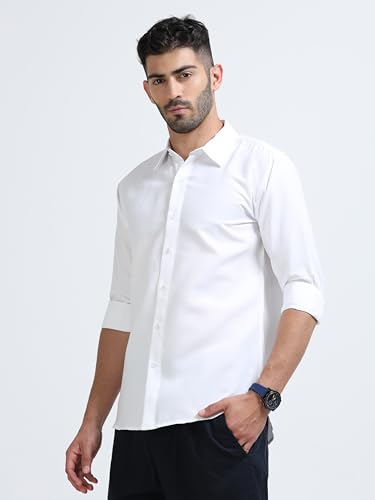 Image of Men's Solid Casual Shirt, Cotton Blend, Regular Fit, Spread Collar, Full Sleeve, Button Closure Perfect for Casual & Office Wear
