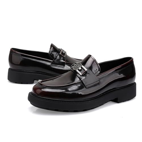 Image of Premium Mens Leather Dress Shoes, Classic Formal Alligator Printed Business Loafer Handmade Buckle Party Wedding Penny Shoes Father's Day Shoe for Men, Black