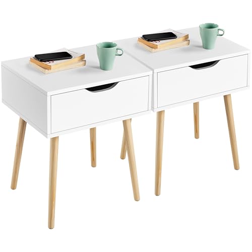 Yaheetech 2X Nachttisch Beistelltisch Nachtschrank mit Schublade und 4 Holzbeinen Skandinavischer Sofatisch aus Holz Nachtkommode für Schlafzimmer/Wohnzimmer, Weiß Yaheetech 2X Nachttisch Beistelltisch Nachtschrank mit Schublade und 4 Holzbeinen Skandinavischer Sofatisch aus Holz Nachtkommode für Schlafzimmer/Wohnzimmer, Weiß