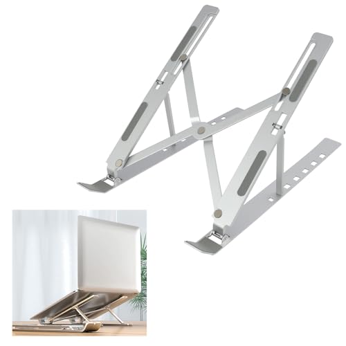 Supporto per Laptop in Alluminio Regolabile, Stand Portatile con 5 Livelli di Altezza, Compatibile con MacBook, ASUS, HP, Dell e Altri Laptop da 12 a 17.3 Pollici, Design Antiscivolo e Ventilato