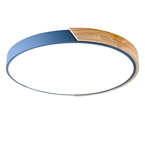SXSHEYS Lámpara de Techo LED Redonda Macaron, Moderna lámpara de Madera empotrada para habitación Infantil, salón, Pasillo, Azul y Blanco cálido, 60 cm, 48 W