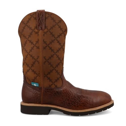 Image of Twisted X Men's 12 inch Western Work Boot, Round Toe Nano Toe with CellStretch, Brown & Squash, 9 EE