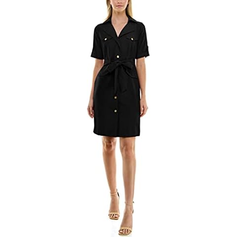 SHARAGANO Women's Belted Shirtdress with Sleeves Cover