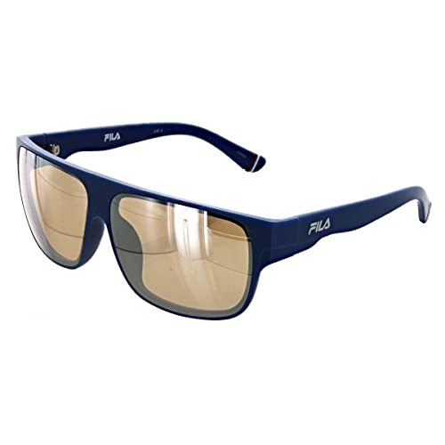 Fila Mens Matte Blue Rectangle Shield Plastic Wrap Sunglass, Flash Lens SF9336 C03X