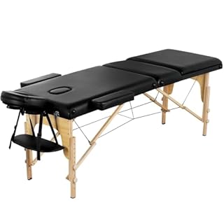 Yaheetech Table de Massage Pliable Lit de Massage 3 Zones Professionnelle Portable Charge 250 kg Hauteur réglable 213 x 60 cm en Bois de hêtre Noir