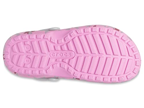 Image of Crocs Unisex-Child Classic Graphic Lined Clogs | Fuzzy Slippers, Taffy Pink /Multi, 6, Big Kid